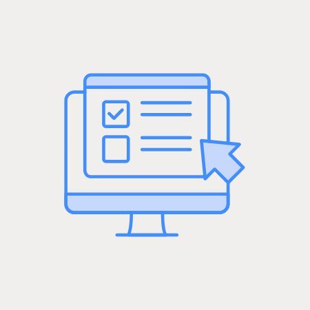 An outline picture of a computer monitor with a generic survey and cursor displayed on the monitor.