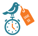 Icon of bird holding clock with a note that says \"save $6\"